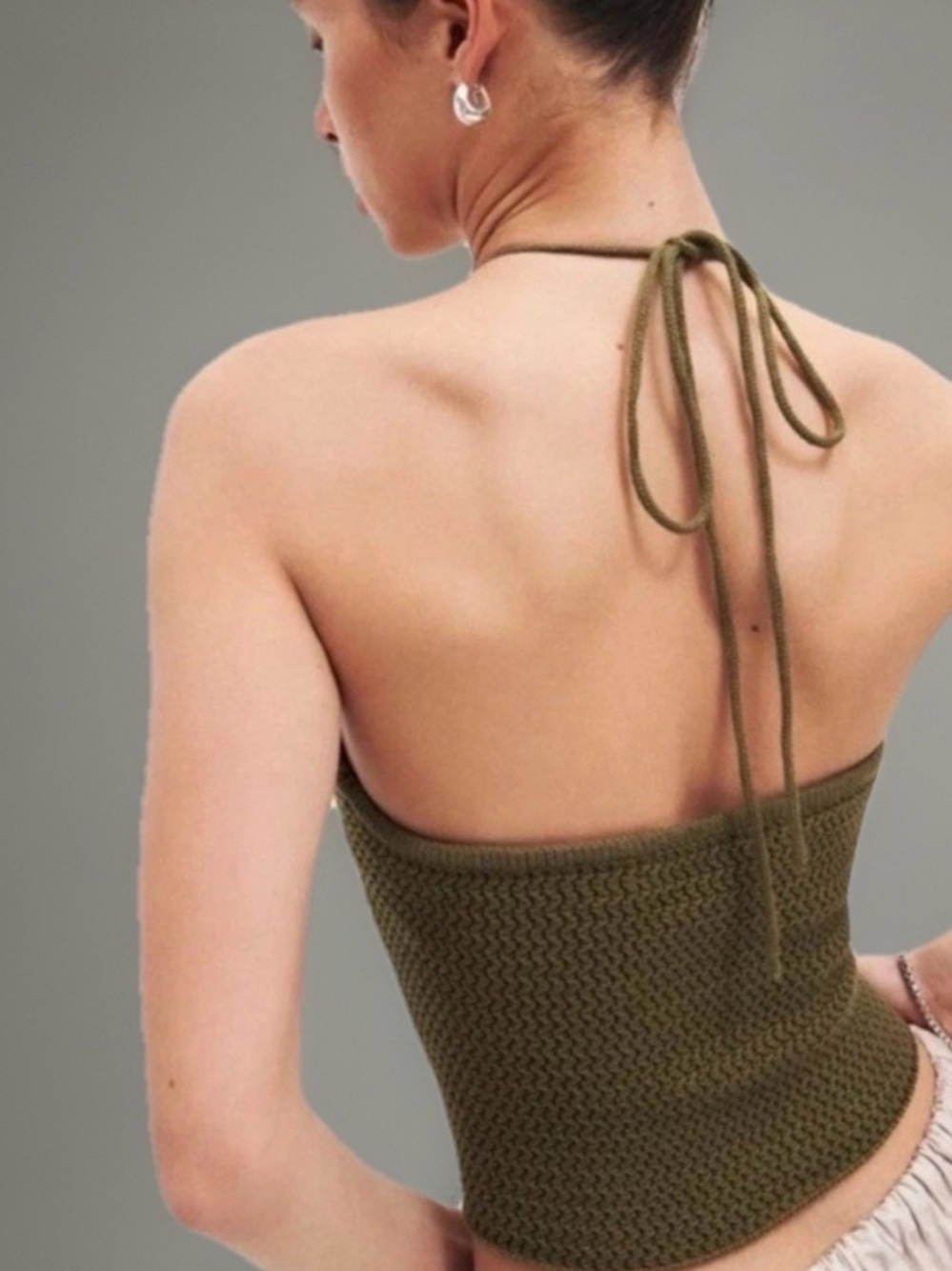 Reformation Suzanne Halter Sweater Tank Olive Oil Green Open Knit Keyhole Top L - Picture 2 of 10